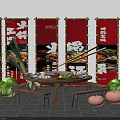 Authentic Hotpot Restaurant Featuring Round Wooden Table Central Hotpot Fresh Ingredients Chopsticks And Decorative Lighting