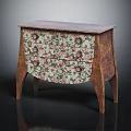 Vintage Floral Pattern Wooden Console Cabinet With Curved Legs And Drawers