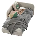 Cozy Chaise Lounge with Multiple Colorful Pillows and Soft Gray Throw Blanket