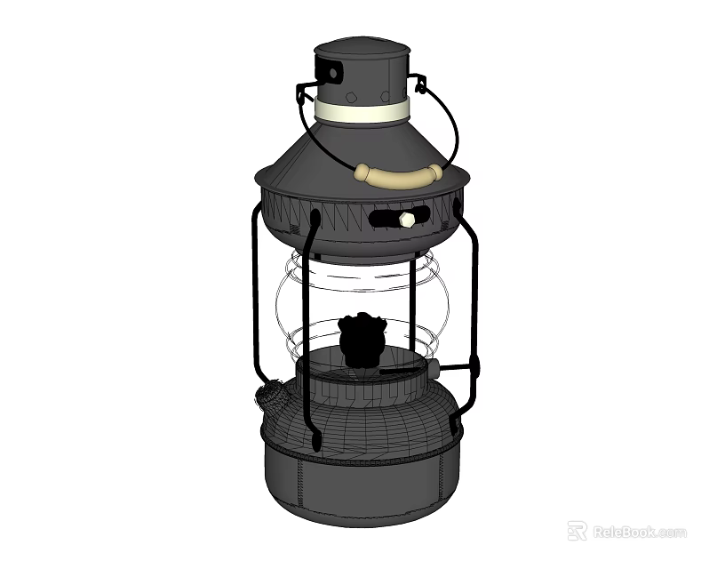 Vintage Candle Lantern With Glass Shade Metal Frame And Wooden Handle Design 3d model 