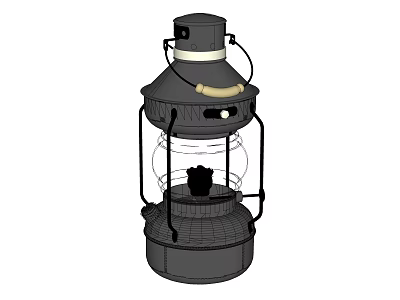 Vintage Candle Lantern With Glass Shade Metal Frame And Wooden Handle Design 3d model