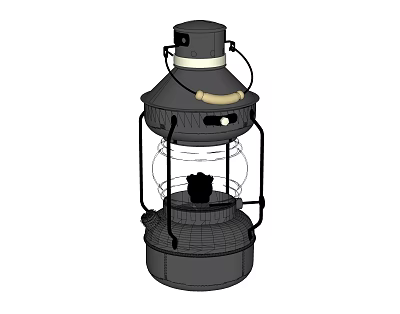 Vintage Candle Lantern With Glass Shade Metal Frame And Wooden Handle Design 3d model
