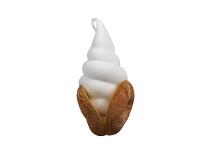 Creamy White Soft Serve Ice Cream Served In Brown Sweet Cone Shell Treat 3d model