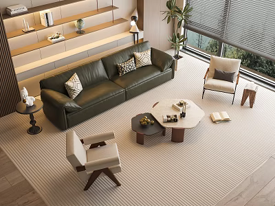 Modern Green Sofa Coffee Table Set Living Room With Cushions Armchairs Wooden Accents And Rug 3d model