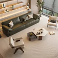 Modern Green Sofa Coffee Table Set Living Room With Cushions Armchairs Wooden Accents And Rug