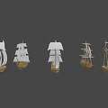 Classic Sailing Ship With White Sails And Wooden Hull On Blue Background