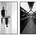 Modern abstract painting high black and white gray abstract pattern hanging picture combination 3d model