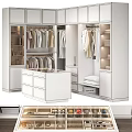 Modern White Walk-in Closet Interior Design With Hanging Clothes Drawers And Storage Areas