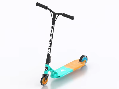 Colorful Turquoise Orange Scooter With Black Handlebars And Orange Wheels 3d model