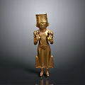 Golden Sculpture Carving of Traditional Figure Wearing Tall Hat and Long Robe