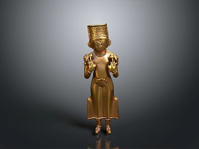 Golden Sculpture Carving of Traditional Figure Wearing Tall Hat and Long Robe 3d model