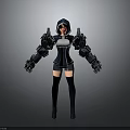 Cyber Female Character With Mechanical Arms Hoodie Outfit And Black Stockings Standing Pose