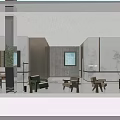 Modern Office Interior With Green Accent Chair Brown Armchairs And Wall Paintings