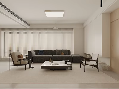 Soft Neutral Minimalist Living Room With Large Comfy Sofa Cozy Armchairs And Modern Interior Design 3d model