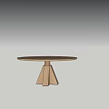 Round Natural Wood Dining Table With Modern Triangular Base And Metal Support 3d model