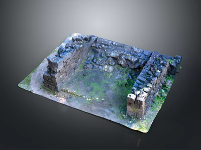 Ancient Ruin Model With Stone Walls Grass And Moss Details 3d model