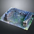 Ancient Ruin Model With Stone Walls Grass And Moss Details