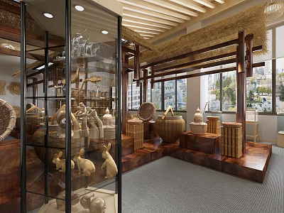New Chinese Style Exhibition Hall Folk Bamboo Art Exhibition Hall 3d model