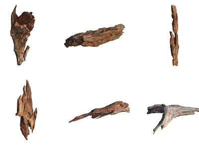 Decorative Natural Driftwood Pieces With Various Shapes Weathered Texture And Brown Color 3d model