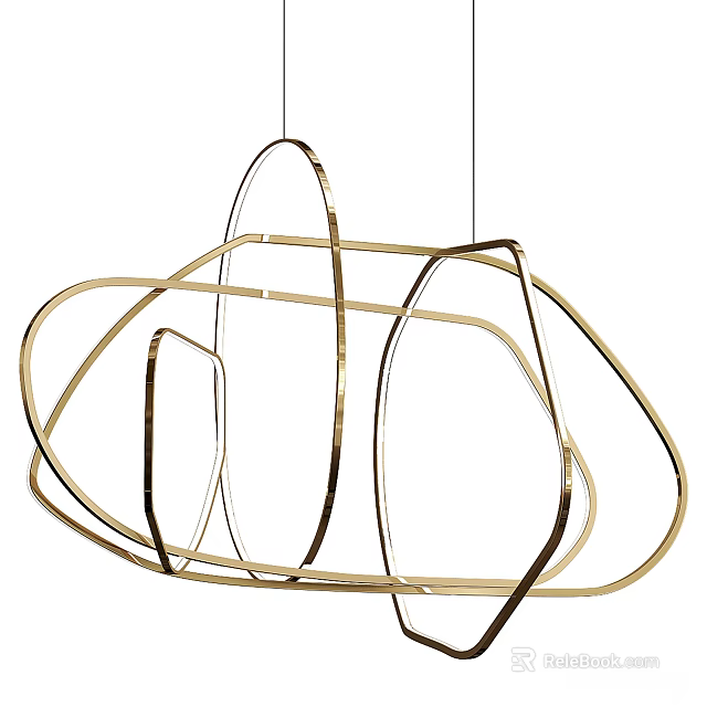 Modern Brass Chandelier Featuring Curved Intertwined Metal Rings And Geometric Design 3d model 