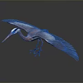 Flying Heron With Spread Blue Wings Red Neck Yellow Beak And Red Legs