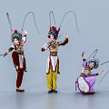 Women in Traditional Chinese Opera Costumes With Headpieces And Long Whips In Performing Poses