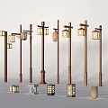 Outdoor Lights With Various Designs Including Post Style And Small Sized Wooden Lamps Featuring Patterned Shades