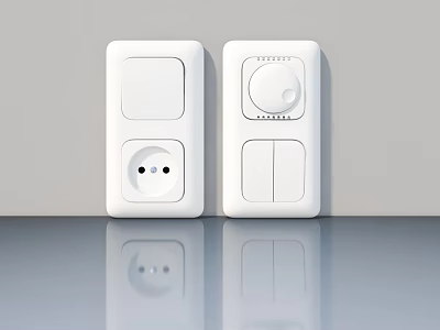 White Wall Electrical Switches And Socket On Gray Background With Reflective Surface 3d model