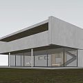 Modern Detached Villa With Concrete Exterior Flat Roof Large Glass Windows And Natural Surroundings