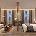 Modern Hotel Guest Room With Sofa Coffee Table TV Desk And Wooden Floor