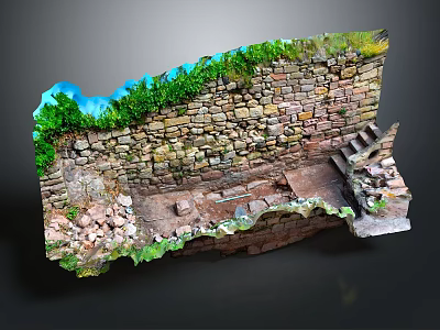 Rustic Stone Wall Structure With Green Foliage Stone Steps And Natural Ground Texture 3d model