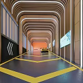Modern Parking Garage Interior With Curved Structures LED Lighting And Yellow Stripes 3d model
