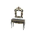 Elegant Black And Gold Dressing Table With Ornate Mirror And Decorative Details