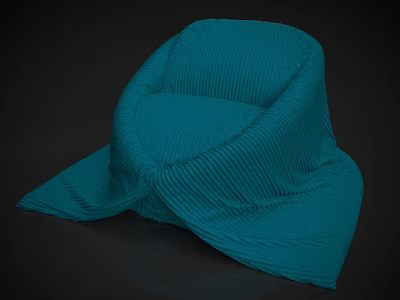Modern Blue Leisure Chair With Unique Pleated Design And Soft Texture 3d model