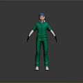 Green Jumpsuit Figure With Blue Cap White Gloves And White Shoes Standing Pose