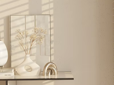 Stylish Decorative Ornament Set With Vase Dried Flowers Mirror And Arched Accents On Tabletop 3d model