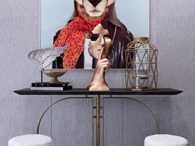 Elegant Console Table With Lion Artwork Sculpture And Decorative Vase 3d model