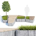 Outdoor Concrete Tree Planter Design With Tree Grass And Wooden Steps 3d model