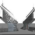 Cartoon Scene Featuring Gray Toned Mechanical Structures With Metal Concrete Texture Antennas And Platforms