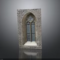 Gothic Architectural Window Structure Featuring Brick Wall Arched Design And Stained Glass