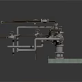 Industrial Equipment With Multiple Metal Pipes Valves And Support Frame Structure
