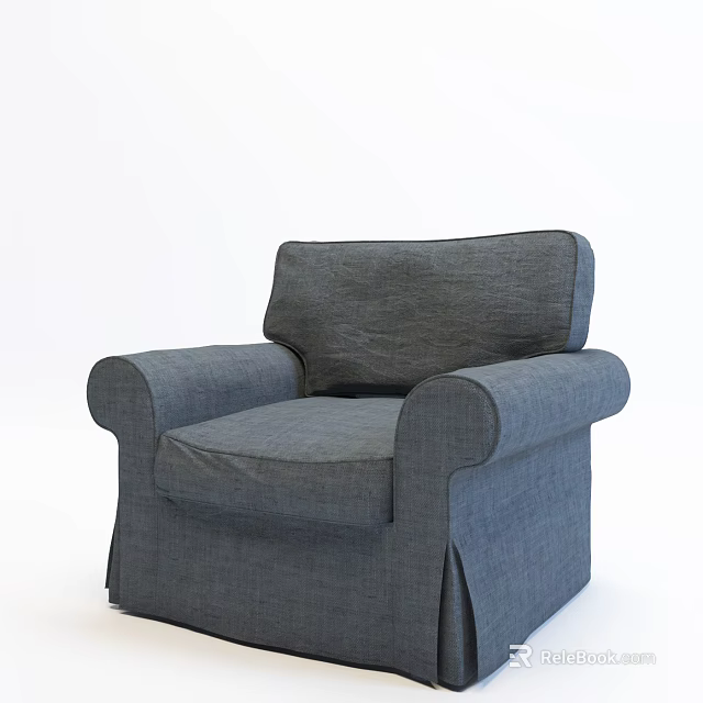 Comfortable Gray Fabric Single Sofa With Armrests And Simple Design 3d model