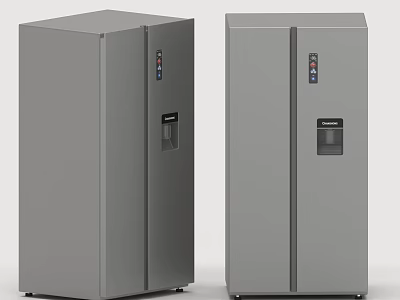 Modern Silver Double Door Kitchen Refrigerators With Control Panel Features 3d model