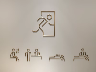 Decorative Minimalist Metal Line Wall Hangings With Emergency Exit And Various Icon Designs 3d model