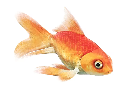 Vivid orange and yellow goldfish aquatic animal with large eyes flowing fins and tail 3d model