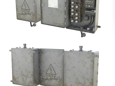 Sturdy Industrial Equipment Metal Enclosure With Warning Signs Knob Controls And Wheels 3d model