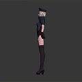 Stylized Female 3D Character Model With Uniform Hat Dark Top Shorts And Boots