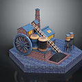 Vintage Industrial Building With Brick Structure Chimney Large Wheel Ladder And Water Towers