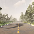Road Infrastructure With Yellow Center Lines Lush Trees And Green Grass On Sides