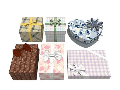 Assorted Gift Boxes Featuring Colorful Patterns And Decorative Ribbon Bows 3d model